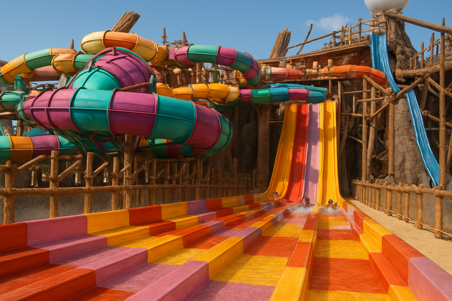 
Colorful water park with adventure slides and family fun attractions.