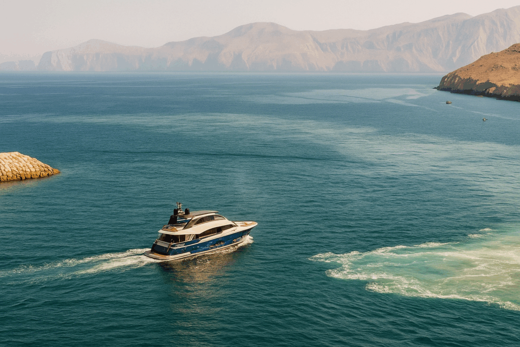Yacht cruise in Khasab Oman fjords.